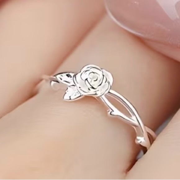 925 Sterling Silver Jewelry - Delicate 925 Silver Rose Ring adjustable